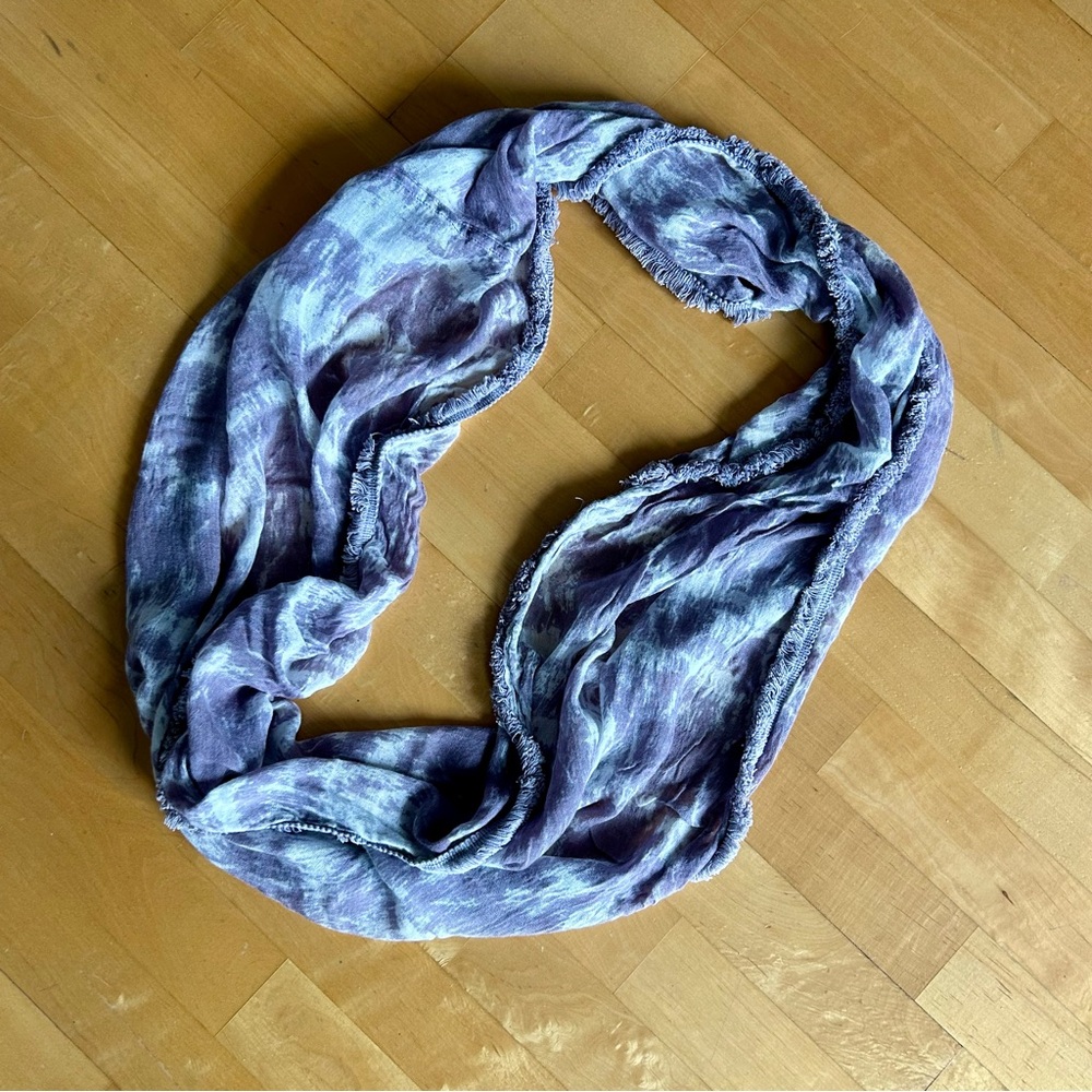 Nine West Fuzzy Fringe Edge Infinity Scarf, Purple, White Tie Dye, Abstract